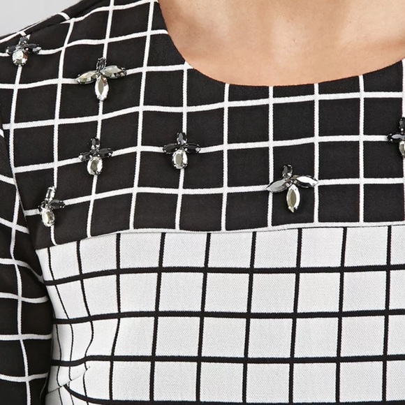 NWT Foxiedox Anthropologie Grid Patterned Rhinestone Rayon Shift Tunic Dress - S - Picture 4 of 15